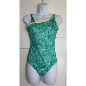 Lands‎ End 1 Piece Starfish Swimsuit Blue Green Size XL 14-16